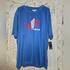 NWT 2xl Adidas Trefoil 3 Stripes Blue Short Sleeve Dryfit Breathable